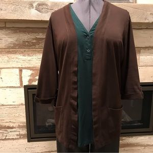 Karen Scott Brown Knit Blazer, 1X, 3/4 Sleeve